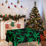 Green And Black Cannabis Leaf Print Tablecloth