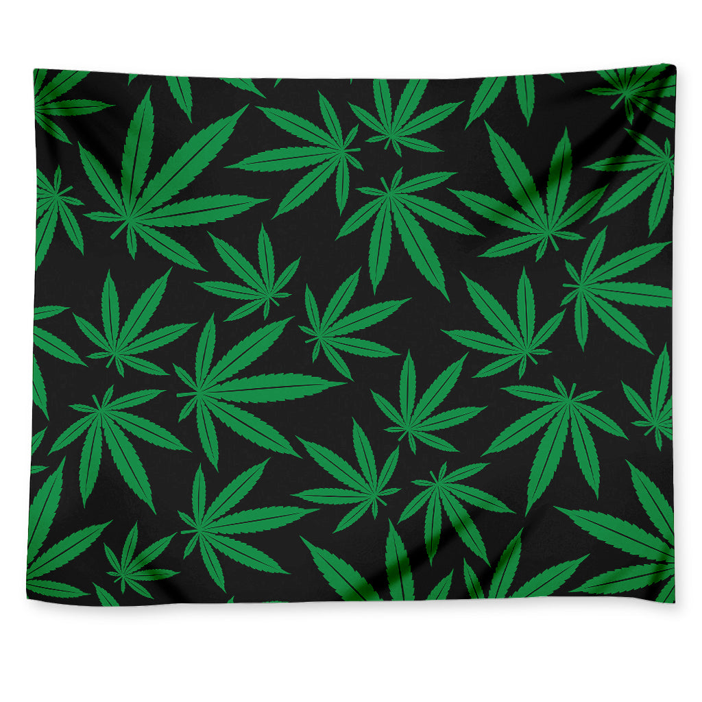Green And Black Cannabis Leaf Print Tapestry