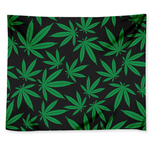 Green And Black Cannabis Leaf Print Tapestry