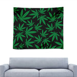 Green And Black Cannabis Leaf Print Tapestry