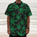 Green And Black Cannabis Leaf Print Textured Short Sleeve Shirt