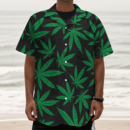 Green And Black Cannabis Leaf Print Textured Short Sleeve Shirt