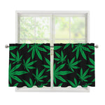 Green And Black Cannabis Leaf Print Tier Curtains