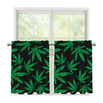 Green And Black Cannabis Leaf Print Tier Curtains