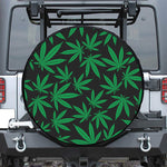 Green And Black Cannabis Leaf Print Tire Cover