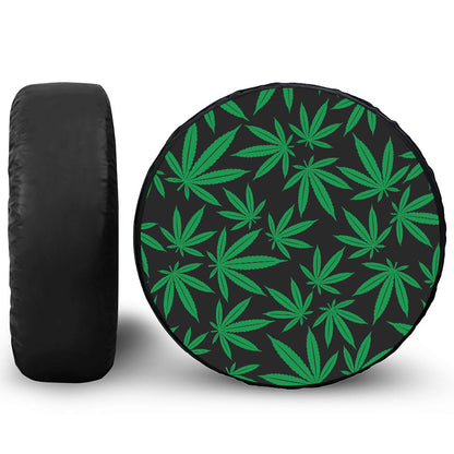 Green And Black Cannabis Leaf Print Tire Cover