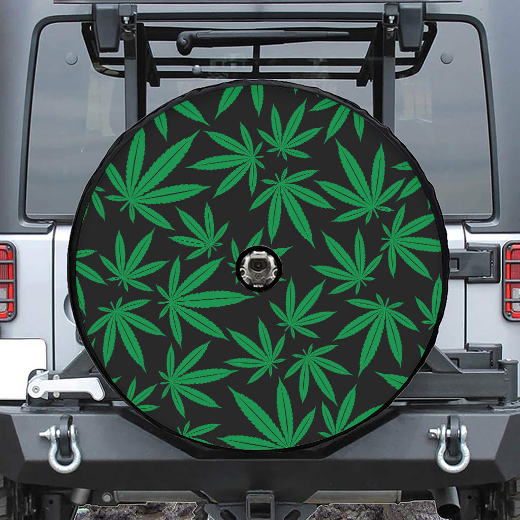 Green And Black Cannabis Leaf Print Tire Cover With Camera Hole