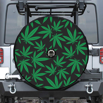 Green And Black Cannabis Leaf Print Tire Cover With Camera Hole