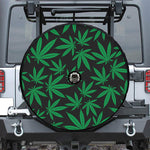 Green And Black Cannabis Leaf Print Tire Cover With Camera Hole