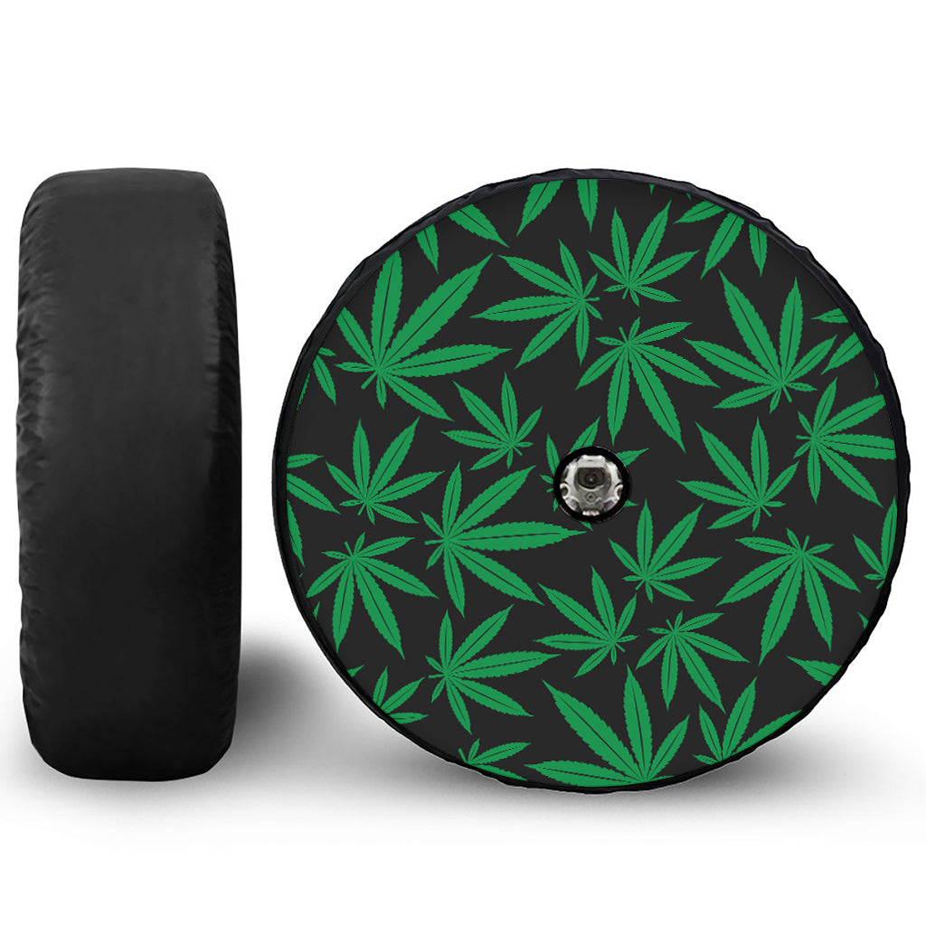 Green And Black Cannabis Leaf Print Tire Cover With Camera Hole