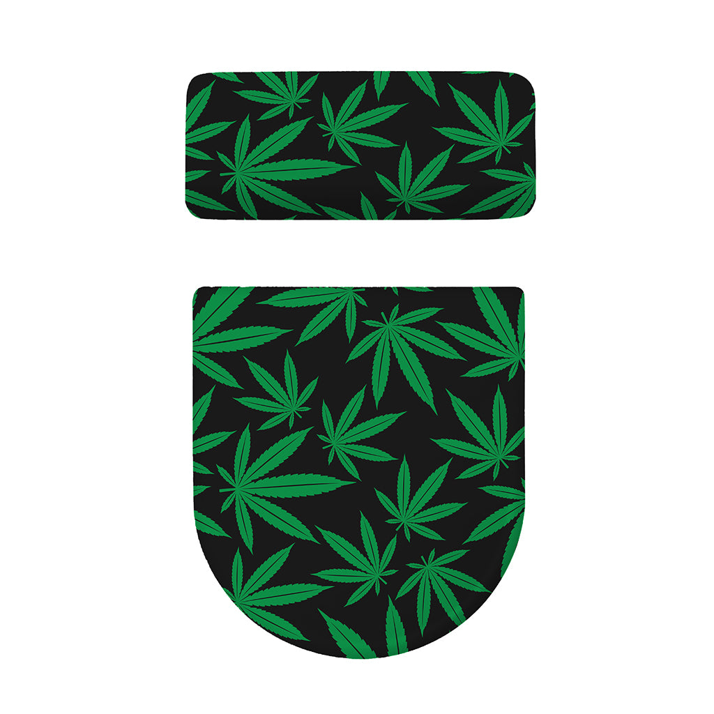 Green And Black Cannabis Leaf Print Toilet Lid And Tank Cover Set