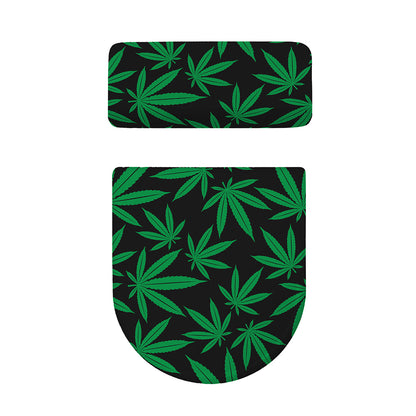 Green And Black Cannabis Leaf Print Toilet Lid And Tank Cover Set