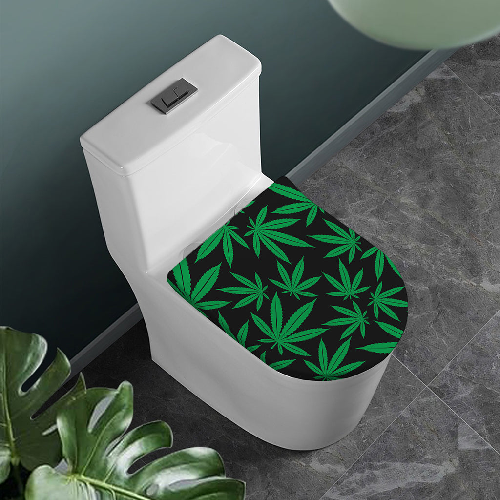 Green And Black Cannabis Leaf Print Toilet Lid Cover
