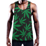 Green And Black Cannabis Leaf Print Training Tank Top