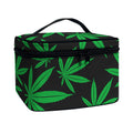 Green And Black Cannabis Leaf Print Travel Makeup Bag