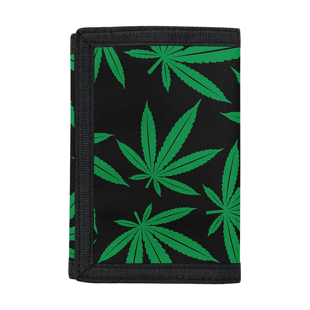 Green And Black Cannabis Leaf Print Trifold Wallet
