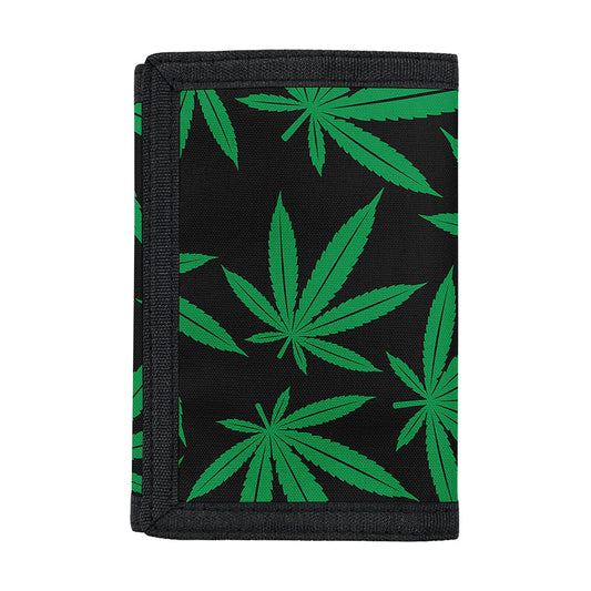 Green And Black Cannabis Leaf Print Trifold Wallet