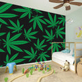 Green And Black Cannabis Leaf Print Wall Sticker