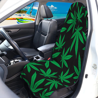 Green And Black Cannabis Leaf Print Waterproof Car Seat Cover