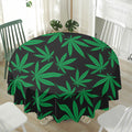 Green And Black Cannabis Leaf Print Waterproof Round Tablecloth