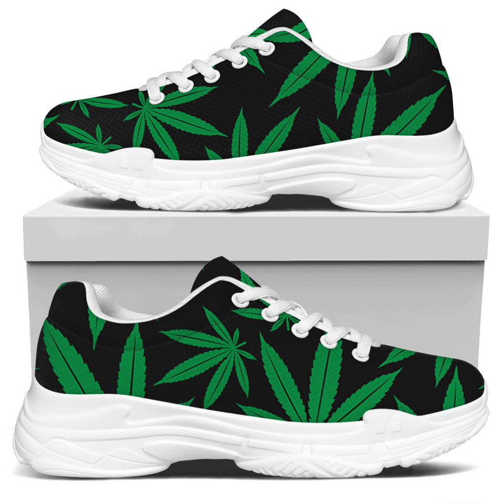 Green And Black Cannabis Leaf Print White Chunky Shoes