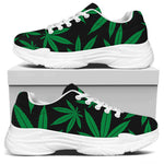 Green And Black Cannabis Leaf Print White Chunky Shoes