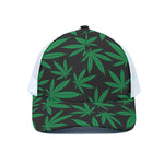 Green And Black Cannabis Leaf Print White Mesh Trucker Cap