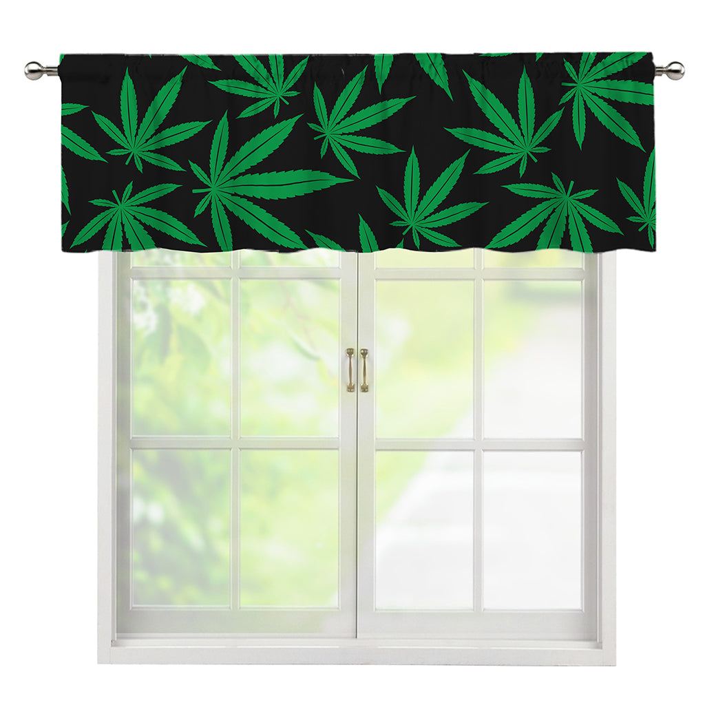 Green And Black Cannabis Leaf Print Window Valance