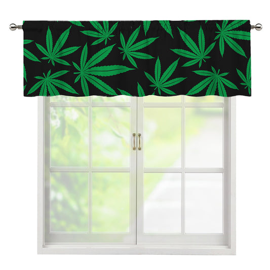 Green And Black Cannabis Leaf Print Window Valance