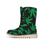 Green And Black Cannabis Leaf Print Winter Boots