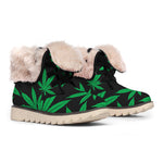 Green And Black Cannabis Leaf Print Winter Boots