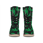 Green And Black Cannabis Leaf Print Winter Boots
