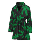 Green And Black Cannabis Leaf Print Women's Bathrobe