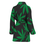 Green And Black Cannabis Leaf Print Women's Bathrobe