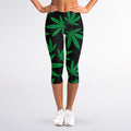 Green And Black Cannabis Leaf Print Women's Capri Leggings