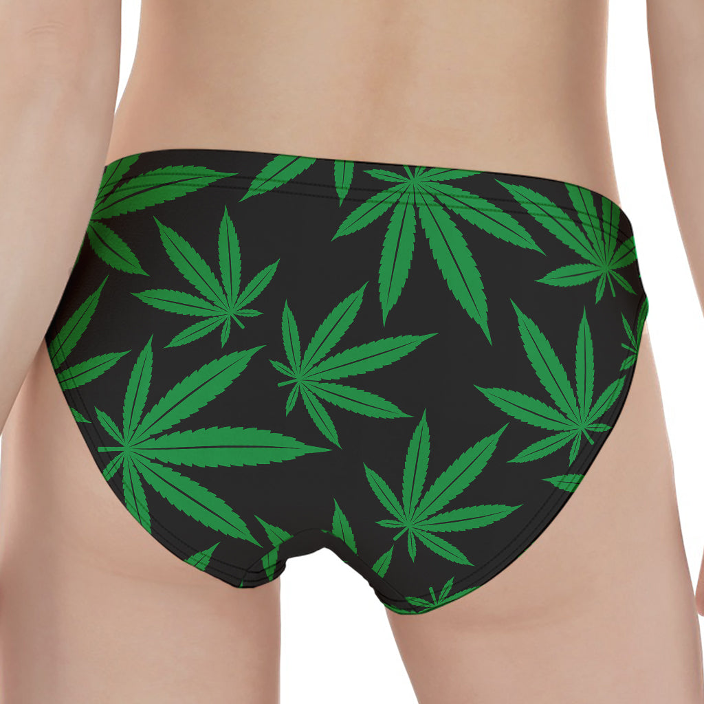 Green And Black Cannabis Leaf Print Women's Panties