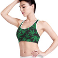 Green And Black Cannabis Leaf Print Women's Sports Bra