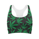 Green And Black Cannabis Leaf Print Women's Sports Bra