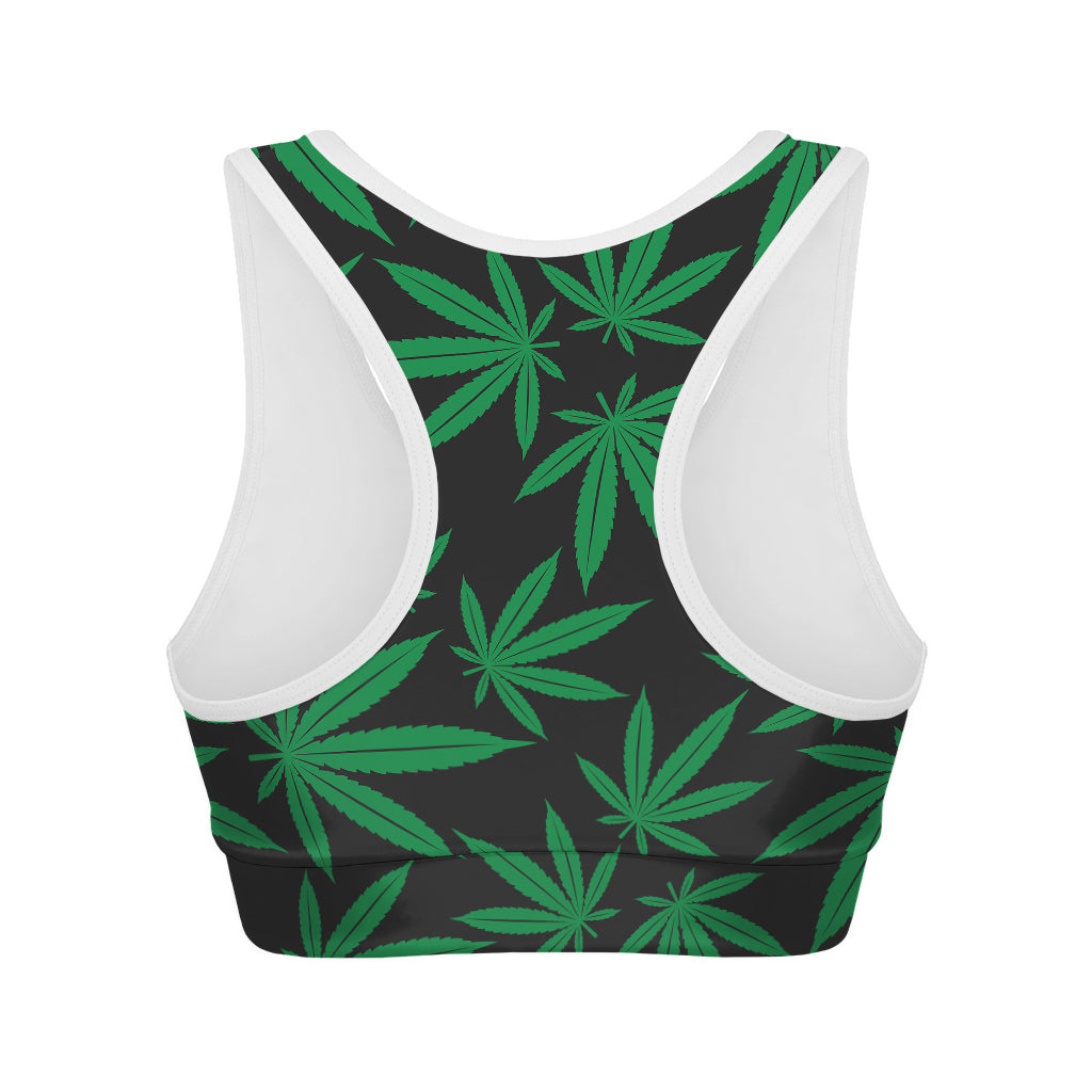 Green And Black Cannabis Leaf Print Women's Sports Bra