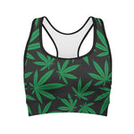Green And Black Cannabis Leaf Print Women's Sports Bra