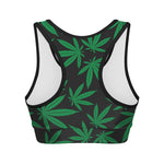 Green And Black Cannabis Leaf Print Women's Sports Bra