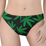 Green And Black Cannabis Leaf Print Women's Thong