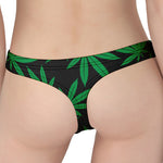 Green And Black Cannabis Leaf Print Women's Thong