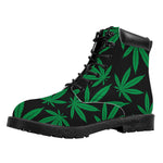 Green And Black Cannabis Leaf Print Work Boots