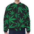 Green And Black Cannabis Leaf Print Zip Sleeve Bomber Jacket