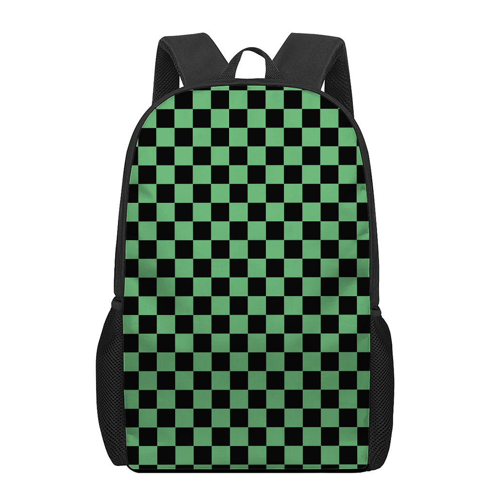 Green And Black Checkered Pattern Print 17 Inch Backpack