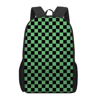 Green And Black Checkered Pattern Print 17 Inch Backpack