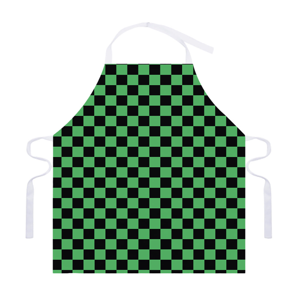 Green And Black Checkered Pattern Print Adjustable Apron