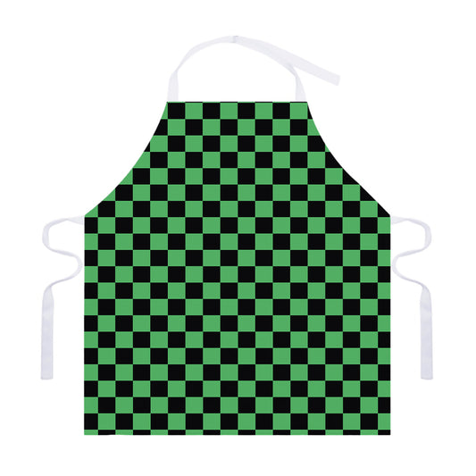 Green And Black Checkered Pattern Print Adjustable Apron