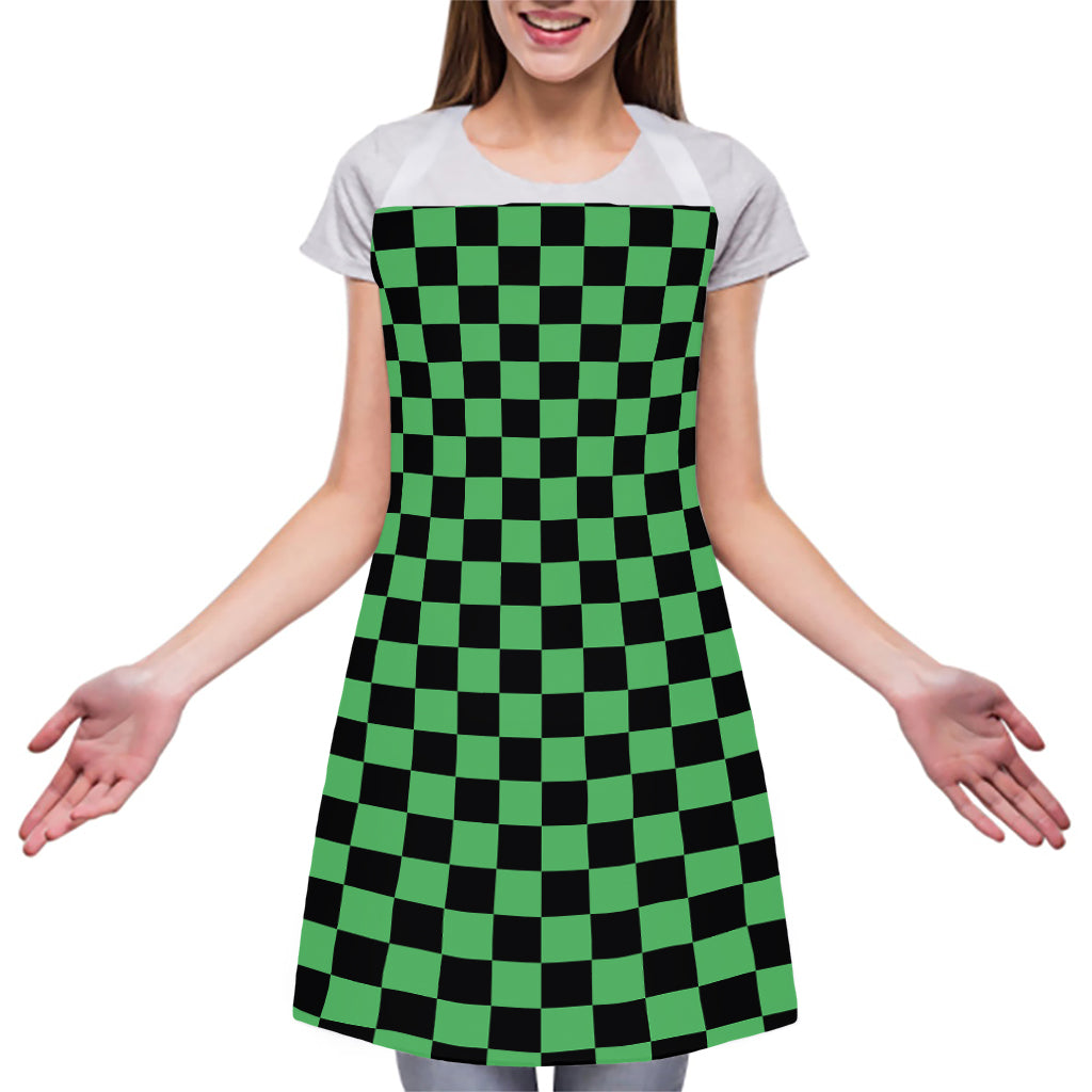 Green And Black Checkered Pattern Print Adjustable Apron